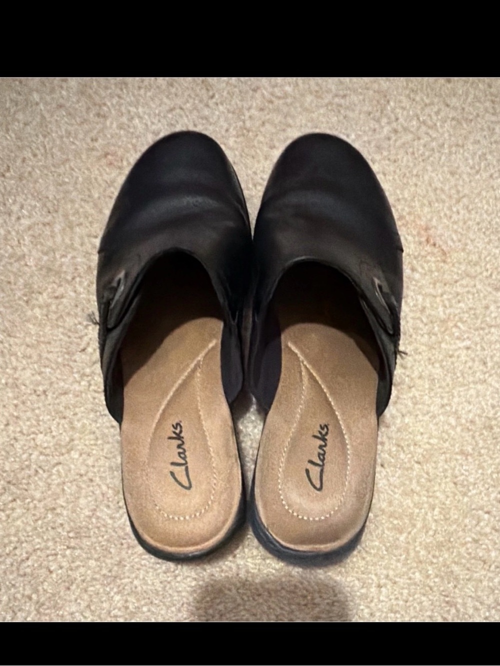 Clarks Women's Black Leather Clog Mules